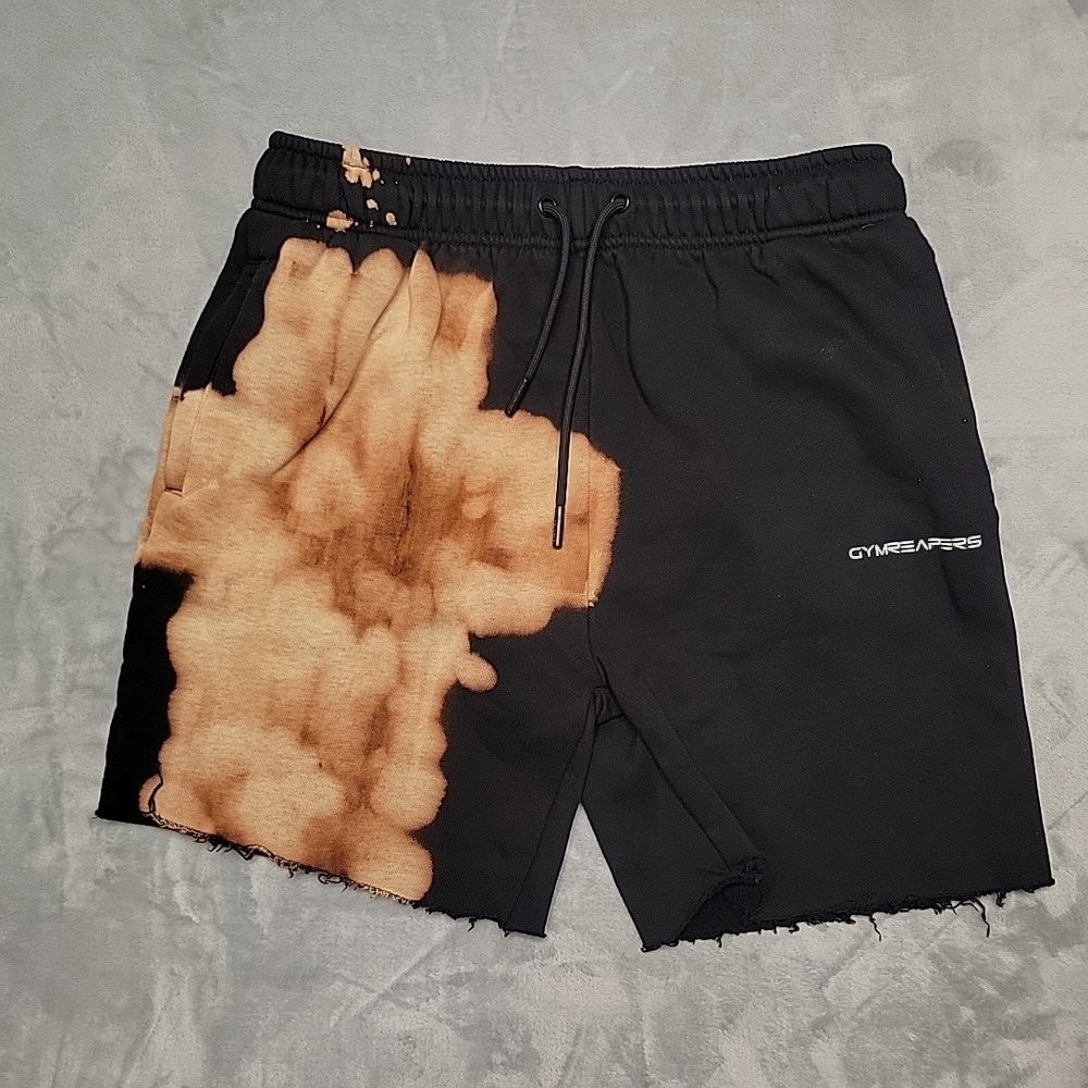 Gymreapers Shorts Mens Large Black Bleach Dye Gym Workout Athletic Lounge Cutoff